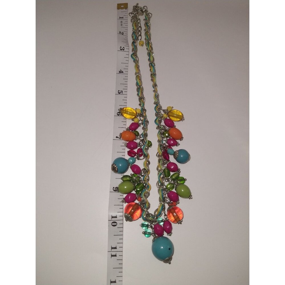 Colorful Beaded Statement Necklace Mixed Charm Drop Multicolor Braided - Picture 4 of 5